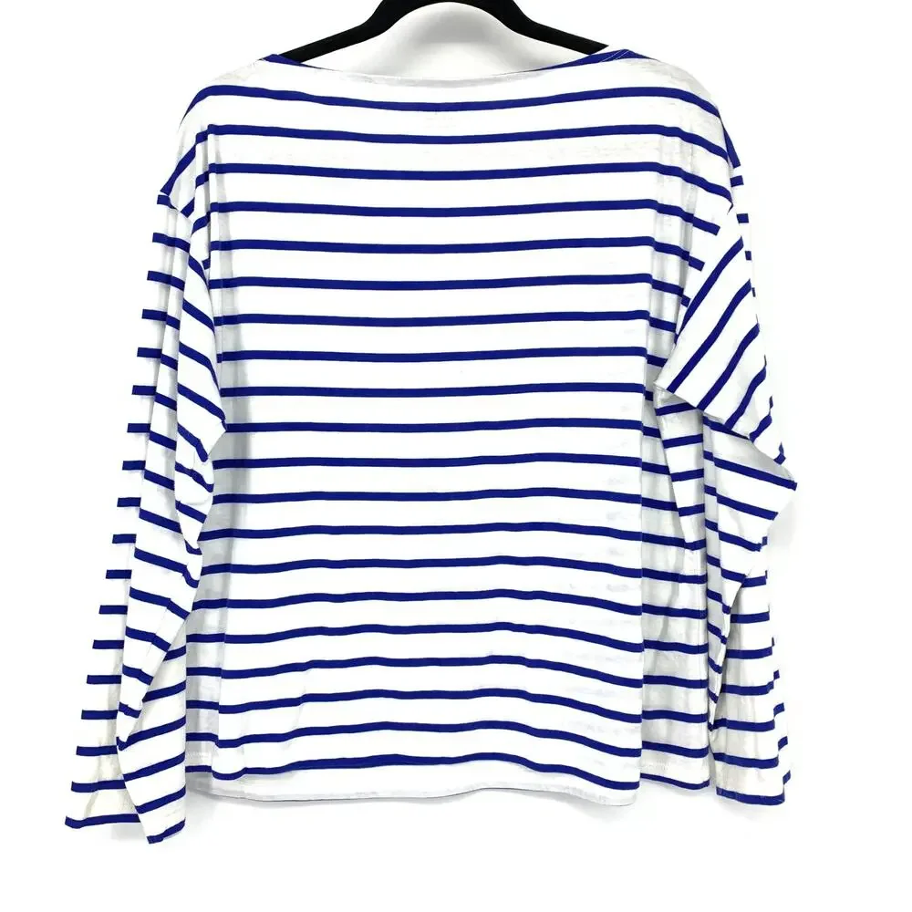 Kate Spade Boatneck Striped T-Shirt Womens Size Medium Long Sleeve Heart Graphic